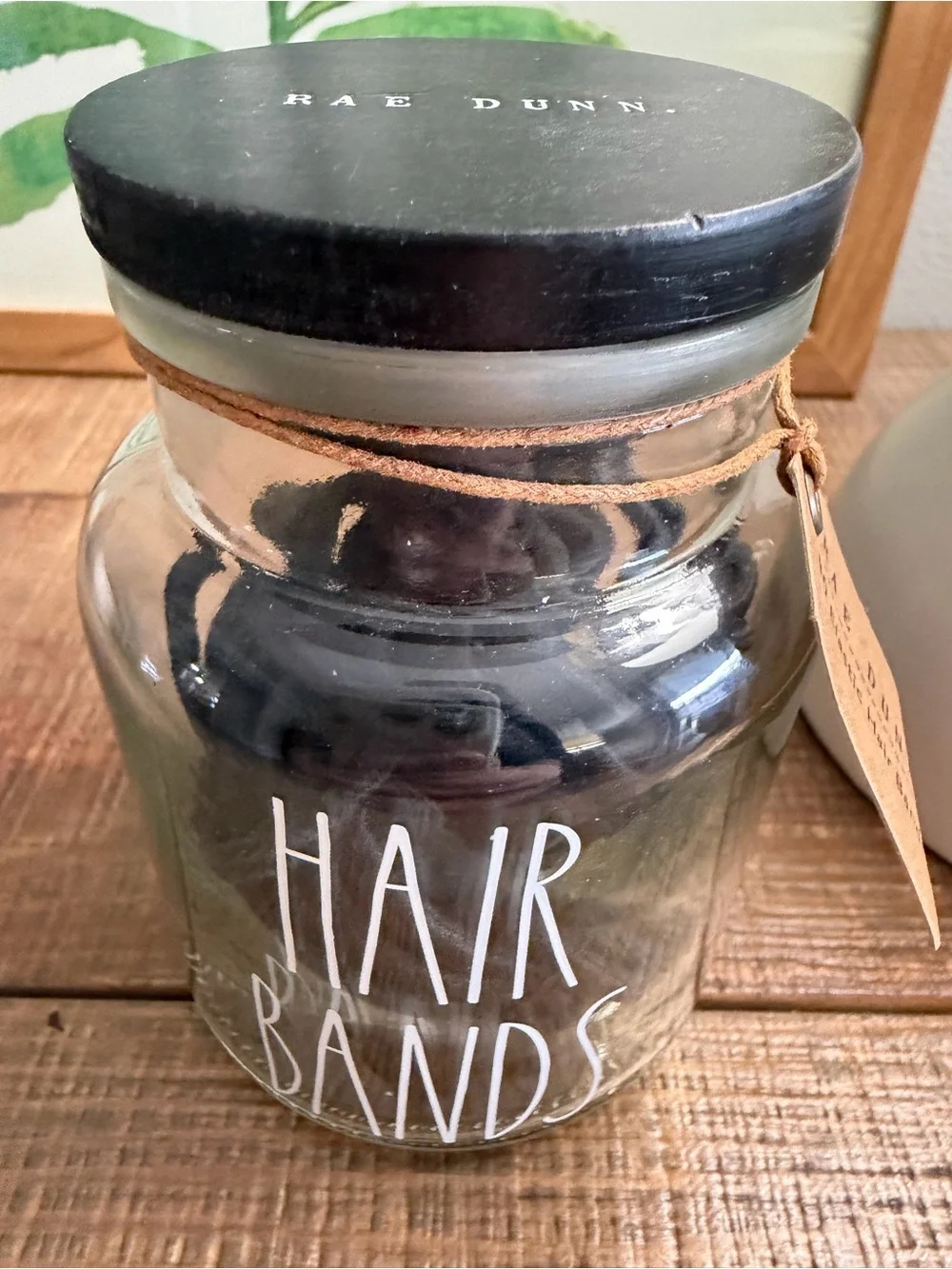 Rae Dunn Black Glass Hair Bands Jar with Black Lid